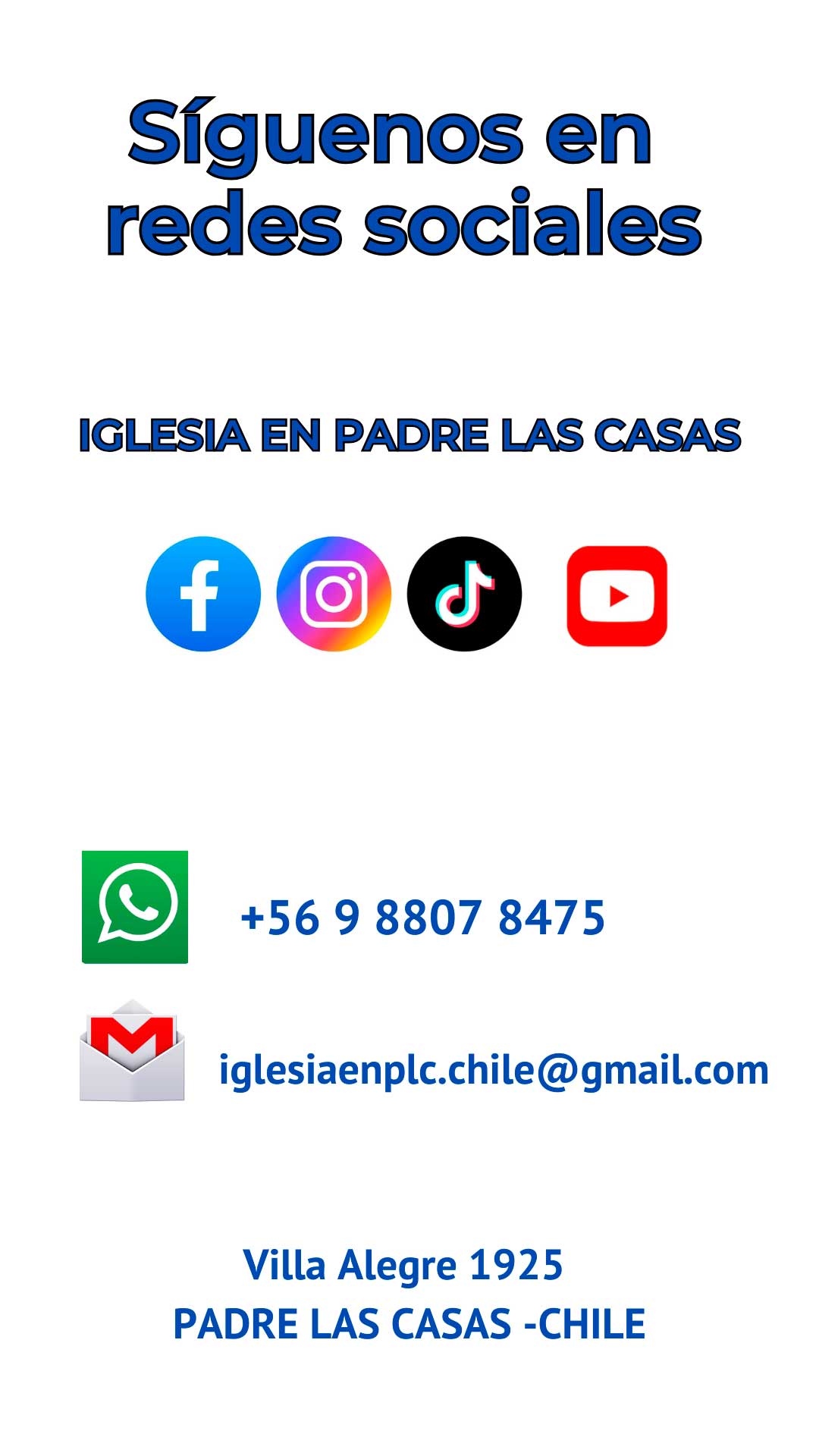 Información de contacto Iglesia en Padre Las Casas